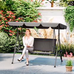 Outsunny 3 Seater Garden Swing Seat Bench w/ Adjustable Canopy, Grey