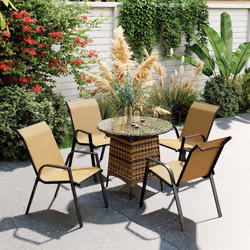 Outsunny Wicker Dining Chairs Set of 4, Stackable Outdoor Chairs, Khaki