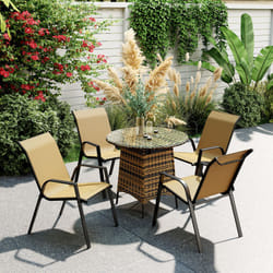Outsunny Wicker Dining Chairs Set of 4, Stackable Outdoor Chairs, Khaki