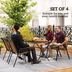 Outsunny Wicker Dining Chairs Set of 4, Stackable Outdoor Chairs, Khaki