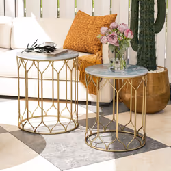 Outsunny Nesting Tables Set of 2, Marble Effect Side Tables, Multi