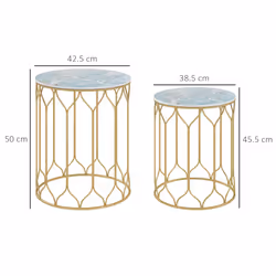 Outsunny Nesting Tables Set of 2, Marble Effect Side Tables, Multi