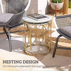 Outsunny Nesting Tables Set of 2, Marble Effect Side Tables, Multi