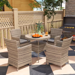 Outsunny Rattan Dining Set for 4 with Cushions for Patio, Balcony, Grey