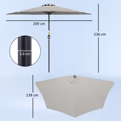 Outsunny 2.7m Metal Frame Garden Furniture Parasol Half Round Umbrella Grey