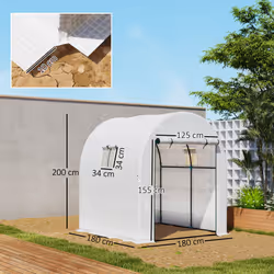 Outsunny 1.8 x 1.8 x 2m Polytunnel Greenhouse with Doors and Mesh Windows