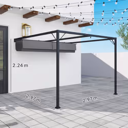 Outsunny 3 x 3(m) Outdoor Pergola Retractable Canopy Wall Mounted, Grey