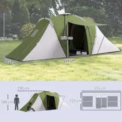 Outsunny 4-6 Man Camping Tent with 2 Bedroom and Living Area, Green, White