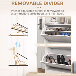 HOMCOM Slim Shoe Storage Cabinet with 2 Flip Drawers for Entryway, White - Additional view 5