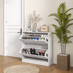 HOMCOM Slim Shoe Storage Cabinet with 2 Flip Drawers for Entryway, White - Additional view 7