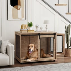 PawHut Dog Crate Furniture w/ Sliding Door, for Large Dogs, Walnut Brown