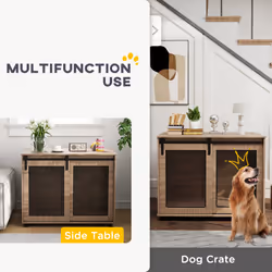PawHut Dog Crate Furniture w/ Sliding Door, for Large Dogs, Walnut Brown
