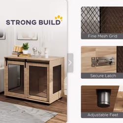 PawHut Dog Crate Furniture w/ Sliding Door, for Large Dogs, Walnut Brown