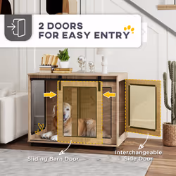 PawHut Dog Crate Furniture w/ Sliding Door, for Large Dogs, Walnut Brown - Additional view 4
