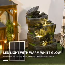 Outsunny Garden Fountain, Outdoor Water Feature With LED Light, Dark Grey