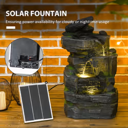 Outsunny Garden Fountain, Outdoor Water Feature With LED Light, Dark Grey