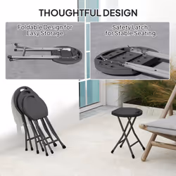 Outsunny Folding Stool Set of 4, Decorative Garden Stool Set, Charcoal Grey