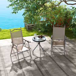 Outsunny Folding Chairs Set, Breathable Mesh Fabric Seat, Mixed Brown