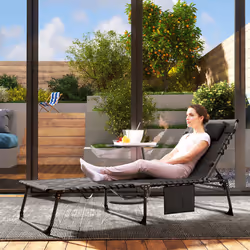 Outsunny Foldable Sun Lounger with Reclining Back and Padded Seat, Black
