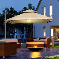 Outsunny 3 x 3(m) Cantilever Umbrella Power Bank Solar Cold Light Khaki