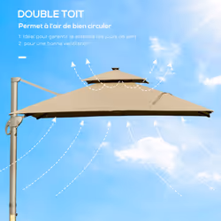 Outsunny 3 x 3(m) Cantilever Umbrella Power Bank Solar Cold Light Khaki