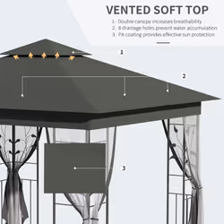 Outsunny 3 x 3(m) Garden Gazebo Marquee Tent Canopy Shelter Pavilion Grey