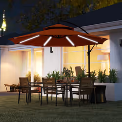 Outsunny 3(m) Cantilever Parasol Hanging Banana Umbrella w/ lights, Orange
