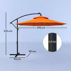 Outsunny 3(m) Cantilever Parasol Hanging Banana Umbrella w/ lights, Orange