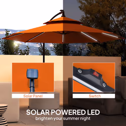 Outsunny 3(m) Cantilever Parasol Hanging Banana Umbrella w/ lights, Orange