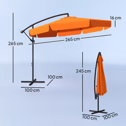 Outsunny 2.7m Garden Cantilever Banana Parasol Sun Shade w/ Crank, Orange