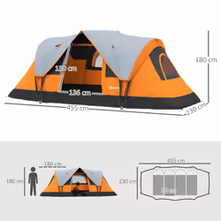 Outsunny 5-6 Man Camping Tent with Bag, Fibreglass and Steel Frame, Orange