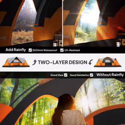 Outsunny 5-6 Man Camping Tent with Bag, Fibreglass and Steel Frame, Orange