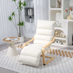 HOMCOM Birch Wood Lounge Chair for Living Room, Bedroom - Cream