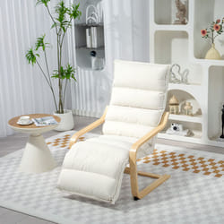 HOMCOM Birch Wood Lounge Chair for Living Room, Bedroom - Cream