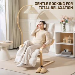 HOMCOM Birch Wood Lounge Chair for Living Room, Bedroom - Cream