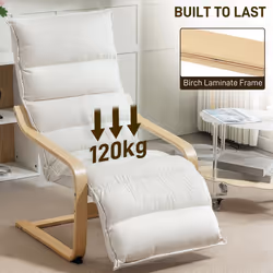 HOMCOM Birch Wood Lounge Chair for Living Room, Bedroom - Cream - Additional view 4