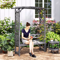Outsunny Arch Pergola Garden Bench, Wooden Garden Arbour with Seat, Grey