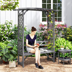 Outsunny Arch Pergola Garden Bench, Wooden Garden Arbour with Seat, Grey