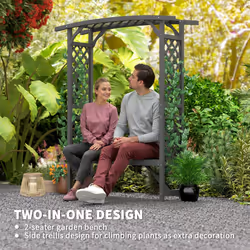 Outsunny Arch Pergola Garden Bench, Wooden Garden Arbour with Seat, Grey
