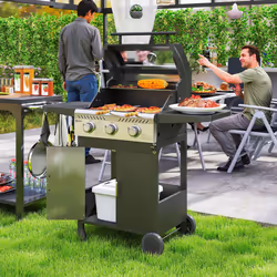 Outsunny 3 Burner Propane Gas BBQ Grill with See-through Lid and Thermometer