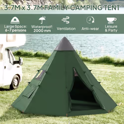 Outsunny 6-7 Person Large Family Party Camping Tent W/ Carrying Bag, Green