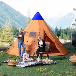 Outsunny 6-7 Person Large Family Party Camping Tent W/ Carrying Bag, Orange