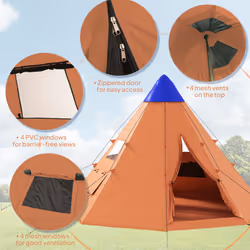Outsunny 6-7 Person Large Family Party Camping Tent W/ Carrying Bag, Orange - Additional view 4