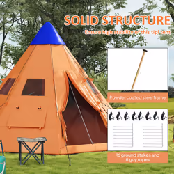 Outsunny 6-7 Person Large Family Party Camping Tent W/ Carrying Bag, Orange - Additional view 8