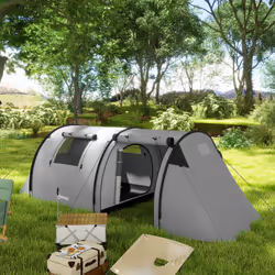 Outsunny 2 Room Camping Family Tent for 3-4 Man, 3000mm Waterproof, Grey
