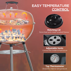 Outsunny Portable Kettle Charcoal Grill BBQ Smoker w/ Cover, Lid, & Thermometer - Additional view 4