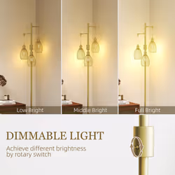 HOMCOM Industrial 3-Light Floor Lamp Dimmable Standing Lamp, Gold