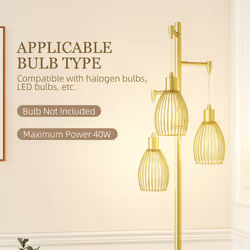 HOMCOM Industrial 3-Light Floor Lamp Dimmable Standing Lamp, Gold - Additional view 5