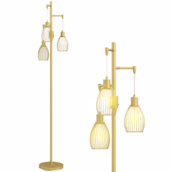 HOMCOM Industrial 3-Light Floor Lamp Dimmable Standing Lamp, Gold - Additional view 8