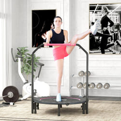 HOMCOM 45" Foldable Mini Fitness Trampoline w/ Foam Handle, Pink
